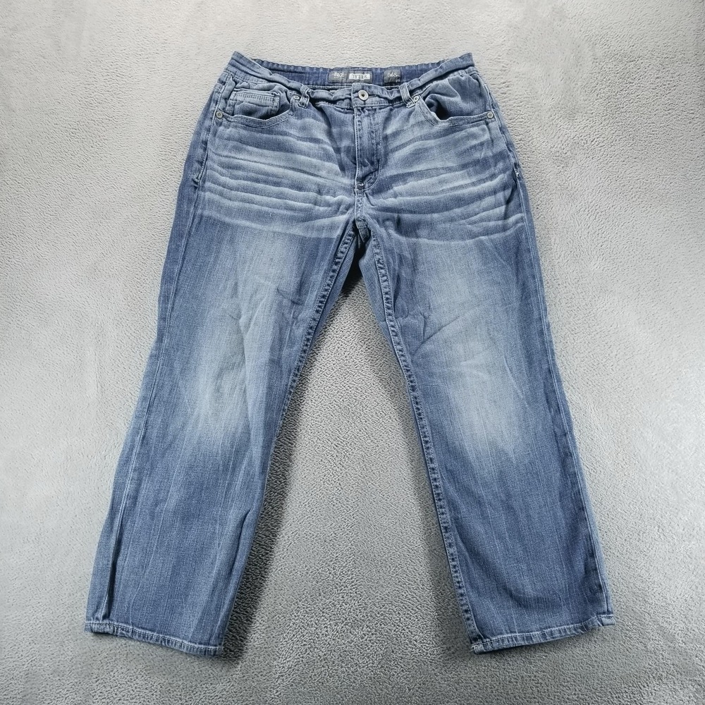 BKE Tyler Jeans Mens 36x30 Blue Relaxed Straight Distressed Stretch Comfort
